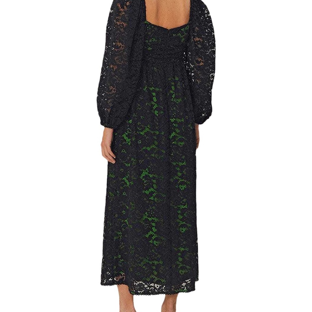 Elegant Black and Green Lace Dress